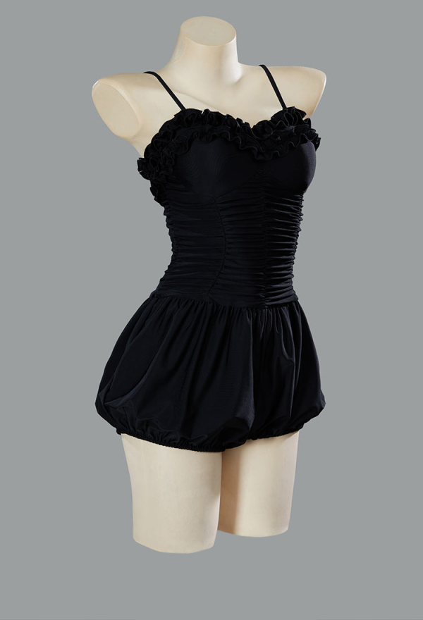 Timeless Abyss Gothic Black Vintage Style One-Piece Swimsuit Ruffled Lace Bathing Suit with Straps Timeless Abyss Gothic Black Vintage Style One-Piece Swimsuit Ruffled Lace Bathing Suit with Straps