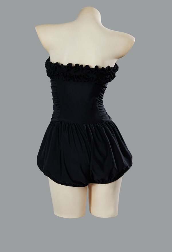 Timeless Abyss Gothic Black Vintage Style One-Piece Swimsuit Ruffled Lace Bathing Suit with Straps Timeless Abyss Gothic Black Vintage Style One-Piece Swimsuit Ruffled Lace Bathing Suit with Straps