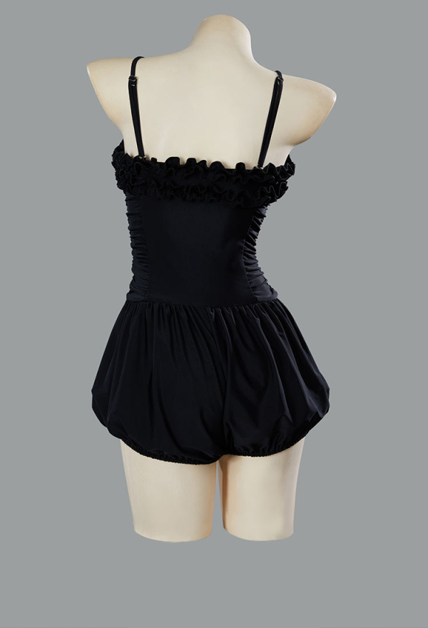 Timeless Abyss Gothic Black Vintage Style One-Piece Swimsuit Ruffled Lace Bathing Suit with Straps Timeless Abyss Gothic Black Vintage Style One-Piece Swimsuit Ruffled Lace Bathing Suit with Straps