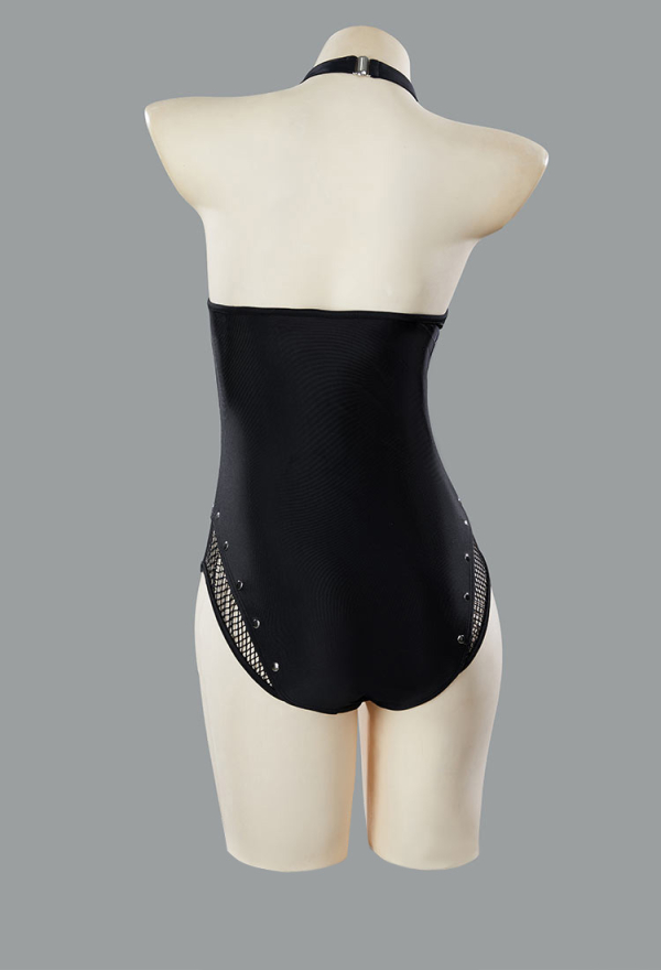 Riot Waves Gothic Black Fishnet Patchwork One Piece Swimsuit Pentagram Cross Strap Bathing Suit