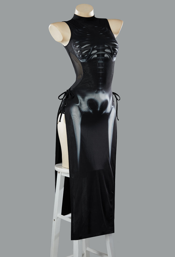 Ember Edge Gothic Black Skull Printed Beach Dress Strapless Tie Summer Wear Ember Edge Gothic Black Skull Printed Beach Dress Strapless Tie Summer Wear