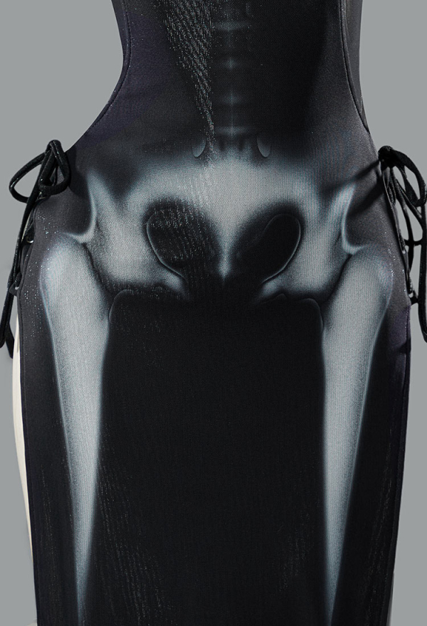 Ember Edge Gothic Black Skull Printed Beach Dress Strapless Tie Summer Wear Ember Edge Gothic Black Skull Printed Beach Dress Strapless Tie Summer Wear