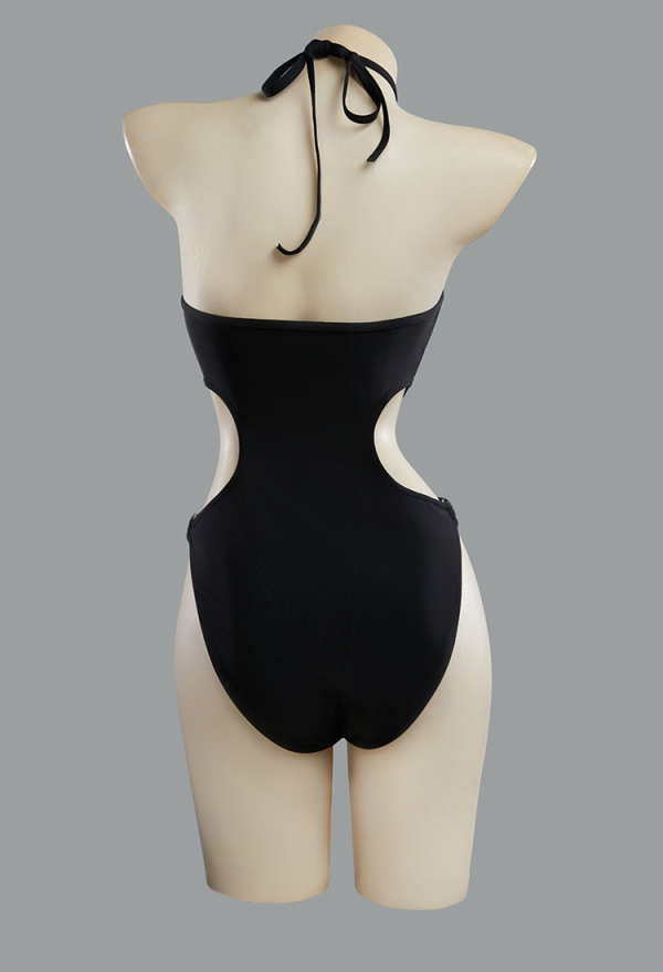 Medusa Gothic Black Snake Print One Piece Swimsuit Cross Cutout Bathing Suit