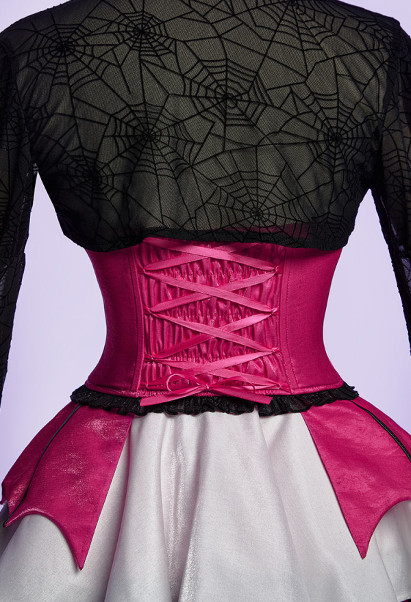 Haunted Night Gothic Corset Skirt Set Irregular Bat Styled Top and Multi-layered Skirt with Mesh Cover-up