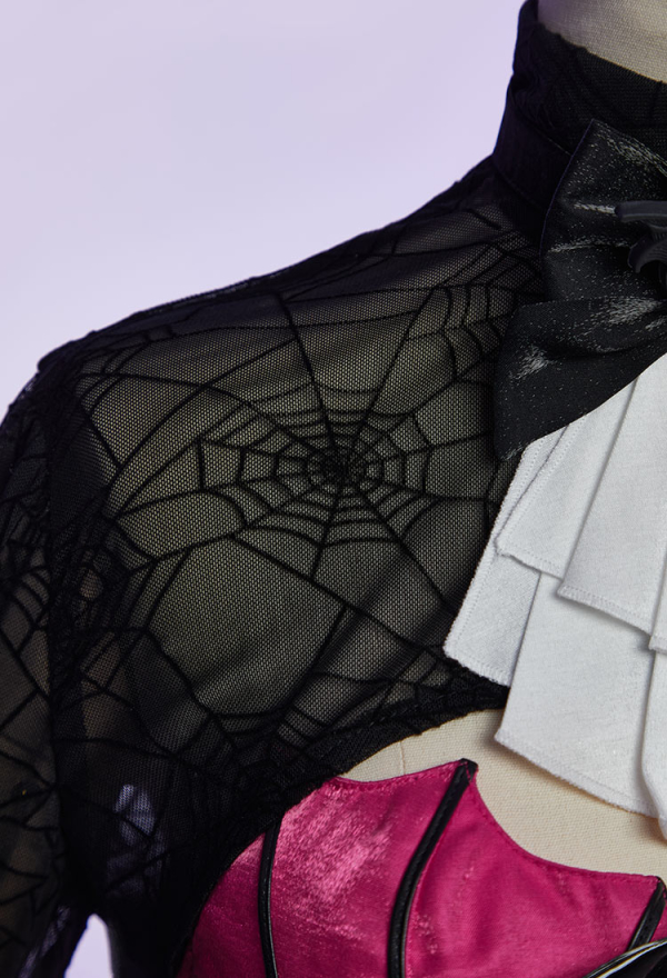 Haunted Night Gothic Corset Skirt Set Irregular Bat Styled Top and Multi-layered Skirt with Mesh Cover-up