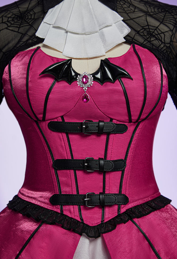 Haunted Night Gothic Corset Skirt Set Irregular Bat Styled Top and Multi-layered Skirt with Mesh Cover-up