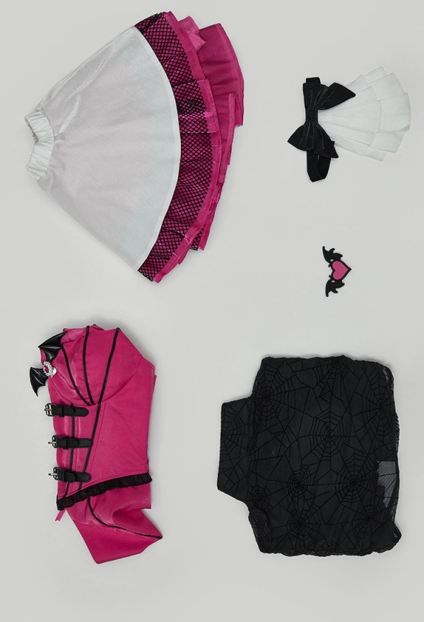 Haunted Night Gothic Corset Skirt Set Irregular Bat Styled Top and Multi-layered Skirt with Mesh Cover-up