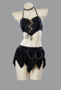 Gothic Broken Heart Shaped Swimsuit Two-Piece Bikini Set Halter Top and Culottes Bathing Suit with Choker
