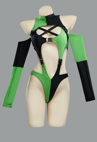 Green Menace Gothic Black Green Patchwork Swimsuit Functional Style One Piece Swimsuit Cutout Bathing Suit