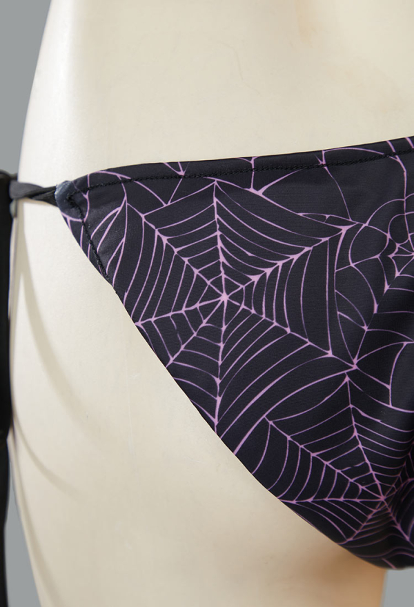 Pretty Crawler Gothic Black Pink Spiderweb Swimsuit Reversible Two-Piece Bikini Set Lace-Up Top and Bottoms