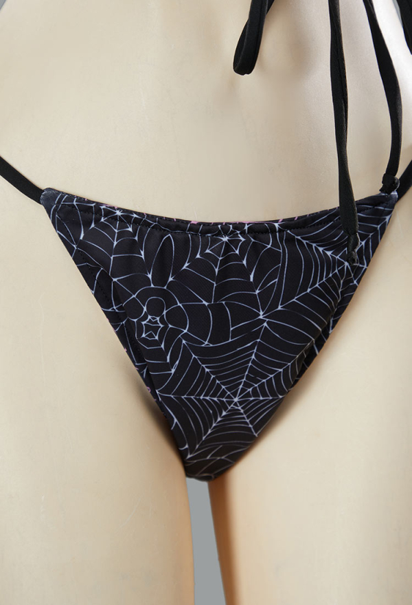 Pretty Crawler Gothic Black Pink Spiderweb Swimsuit Reversible Two-Piece Bikini Set Lace-Up Top and Bottoms
