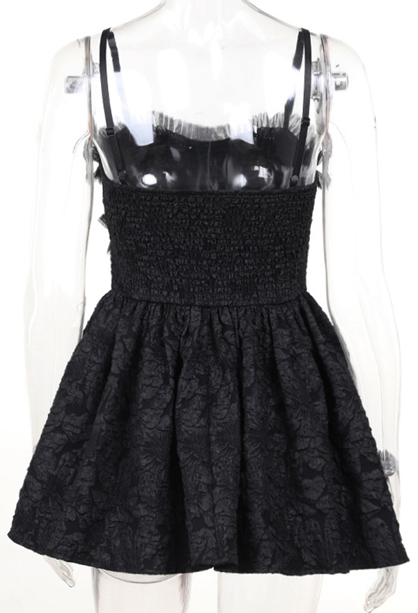 Dark Gothic Cami Dress Black Slim Fit High Waist Rose Lace Bow Decor Short Dress Dark Gothic Cami Dress Black Slim Fit High Waist Rose Lace Bow Decor Short Dress