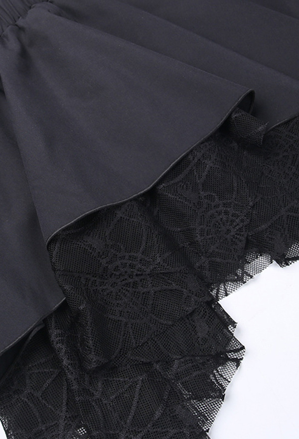 Gothic Spider Web Half Skirt Black Irregular Hem Short Skirt