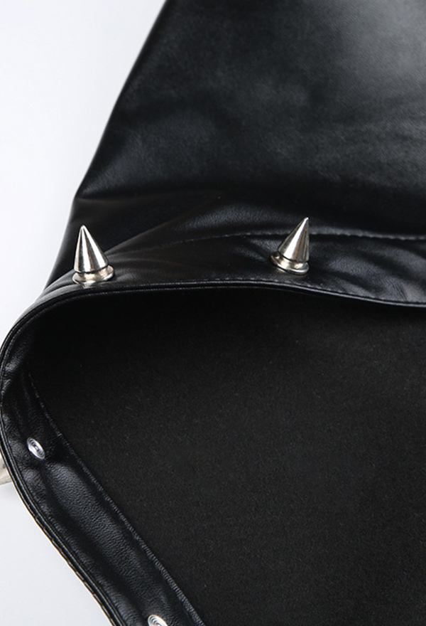 Dark Gothic Triangle Cup Hooded Top Sexy Black Punk Rivet Leather Backless Strappy Bralette