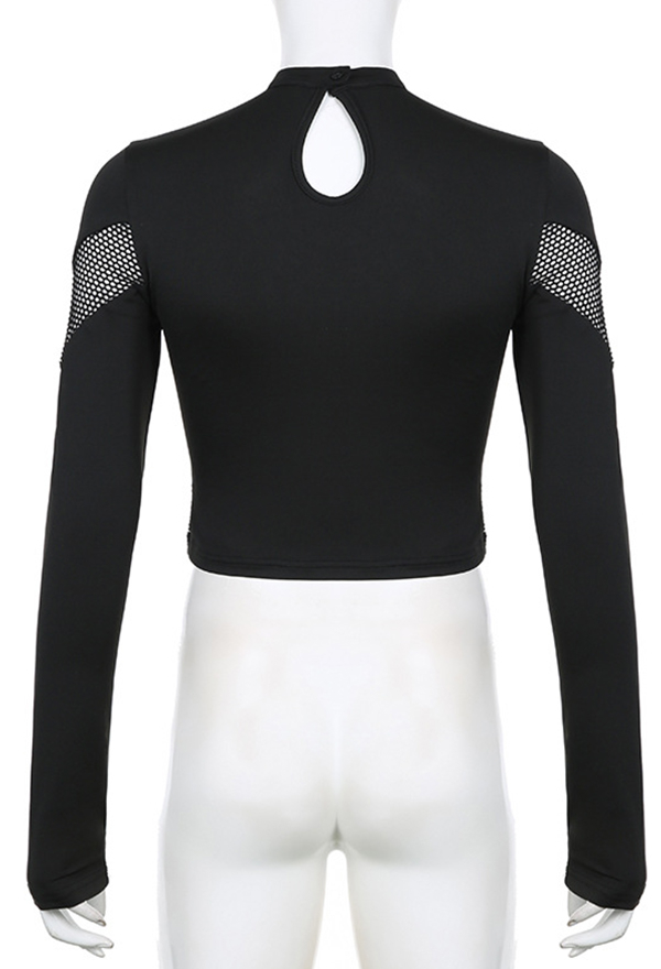 Gothic Dark Punk Crop Top Sexy Slim Fit Mesh Cutout Long Sleeve Top Gothic Dark Punk Crop Top Sexy Slim Fit Mesh Cutout Long Sleeve Top
