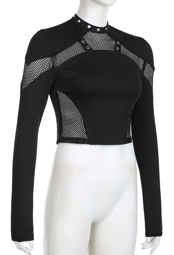 Gothic Dark Punk Crop Top Sexy Slim Fit Mesh Cutout Long Sleeve Top Gothic Dark Punk Crop Top Sexy Slim Fit Mesh Cutout Long Sleeve Top