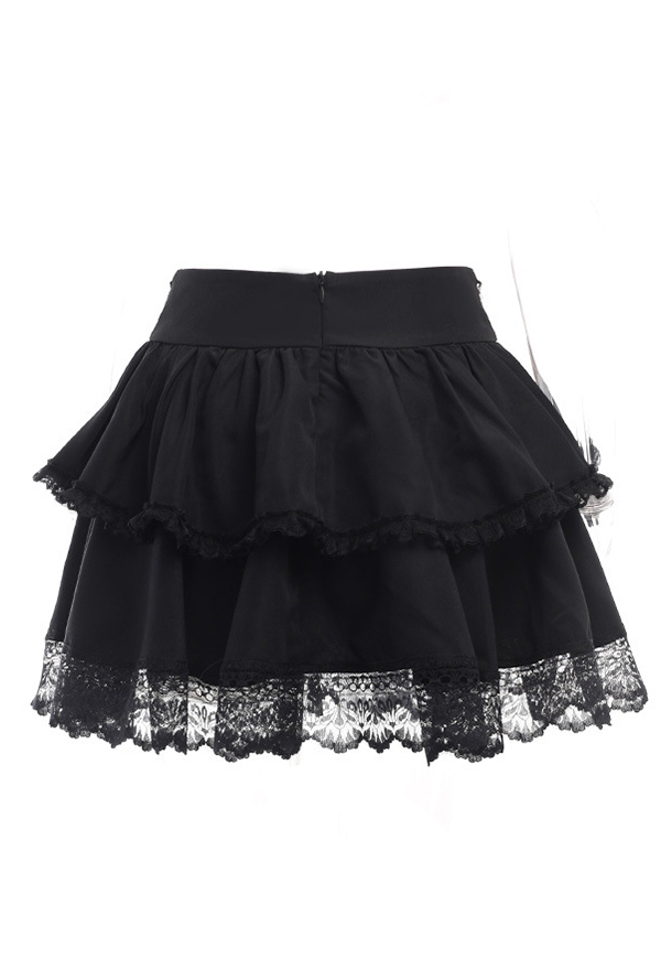 Meowcos Gothic Style Skirt Black Halloween Party Chain Cross Lace Double Layer Skirt