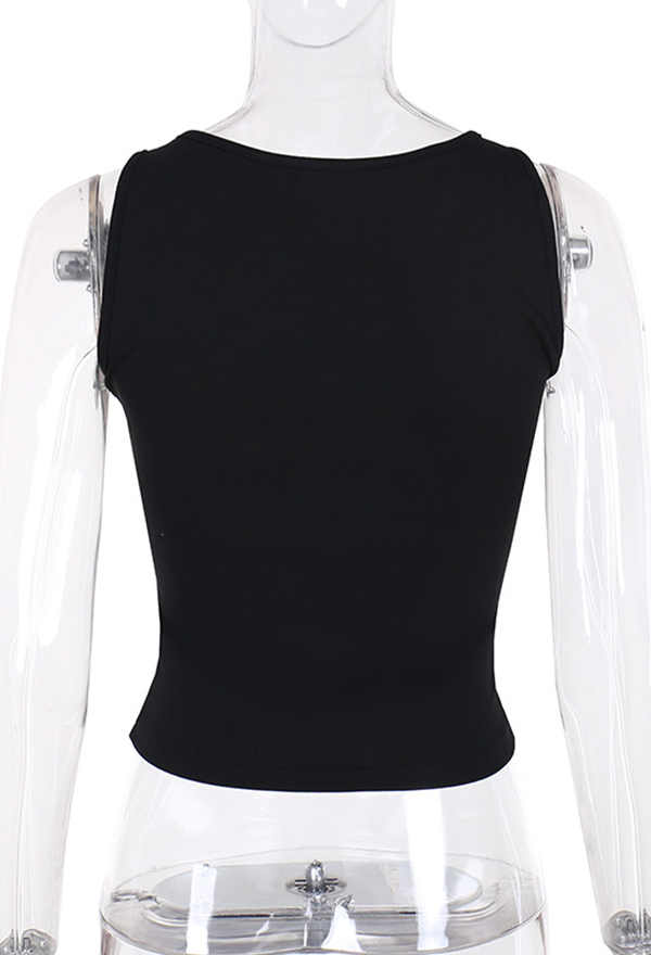 Gothic Style Crop Top Black See-Through Lace Splicing Cutout Vest Gothic Style Crop Top Black See-Through Lace Splicing Cutout Vest