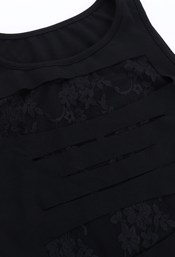 Gothic Style Crop Top Black See-Through Lace Splicing Cutout Vest Gothic Style Crop Top Black See-Through Lace Splicing Cutout Vest