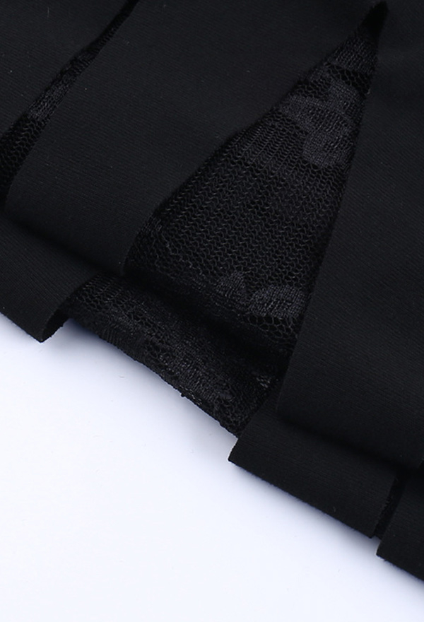 Gothic Style Crop Top Black See-Through Lace Splicing Cutout Vest Gothic Style Crop Top Black See-Through Lace Splicing Cutout Vest