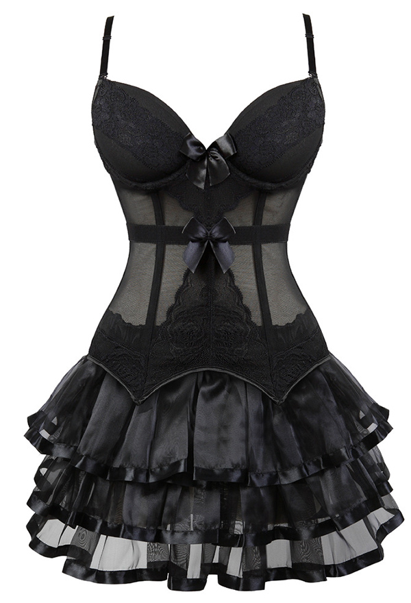 Gothic Victorian Style Corset Mini Skirt Set Plus Size Black Medieval Camisole Top with Multi-layer Ruffle Skirt Gothic Victorian Style Corset Mini Skirt Set Plus Size Black Medieval Camisole Top with Multi-layer Ruffle Skirt