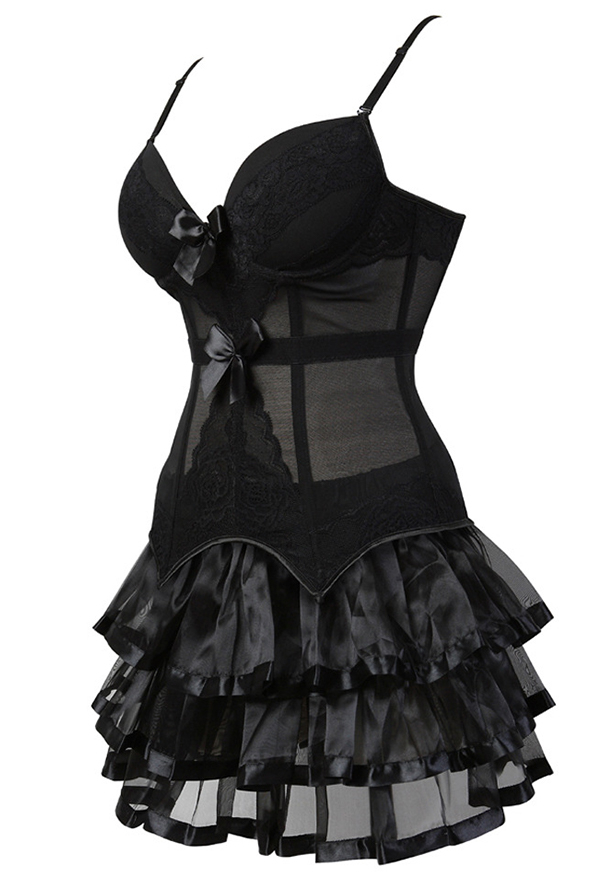 Gothic Victorian Style Corset Mini Skirt Set Plus Size Black Medieval Camisole Top with Multi-layer Ruffle Skirt Gothic Victorian Style Corset Mini Skirt Set Plus Size Black Medieval Camisole Top with Multi-layer Ruffle Skirt
