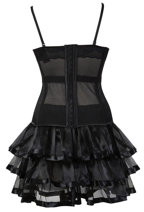 Gothic Victorian Style Corset Mini Skirt Set Plus Size Black Medieval Camisole Top with Multi-layer Ruffle Skirt Gothic Victorian Style Corset Mini Skirt Set Plus Size Black Medieval Camisole Top with Multi-layer Ruffle Skirt