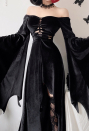 Meowcos Bewitched Bat Gothic Witch Style Black Dress Halloween Bat Wing Sleeve Off-Shoulder Long Gown