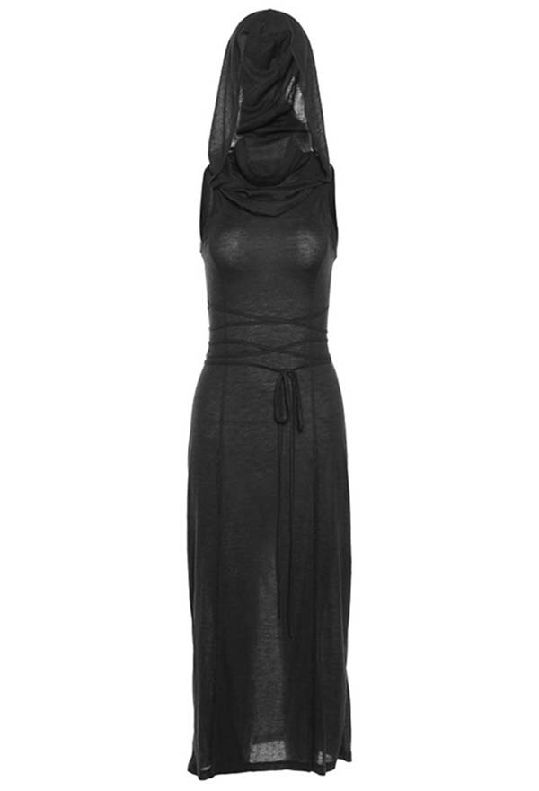Gothic Hooded Dress Cutout Backless Sleeveless High Slit Long Dress Gothic Hooded Dress Cutout Backless Sleeveless High Slit Long Dress