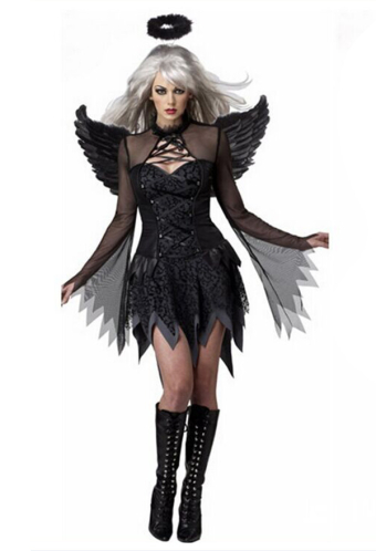 Meowcos Gothic Angel Style Dress Halloween Party Dress with Matching Headpiece and Wings