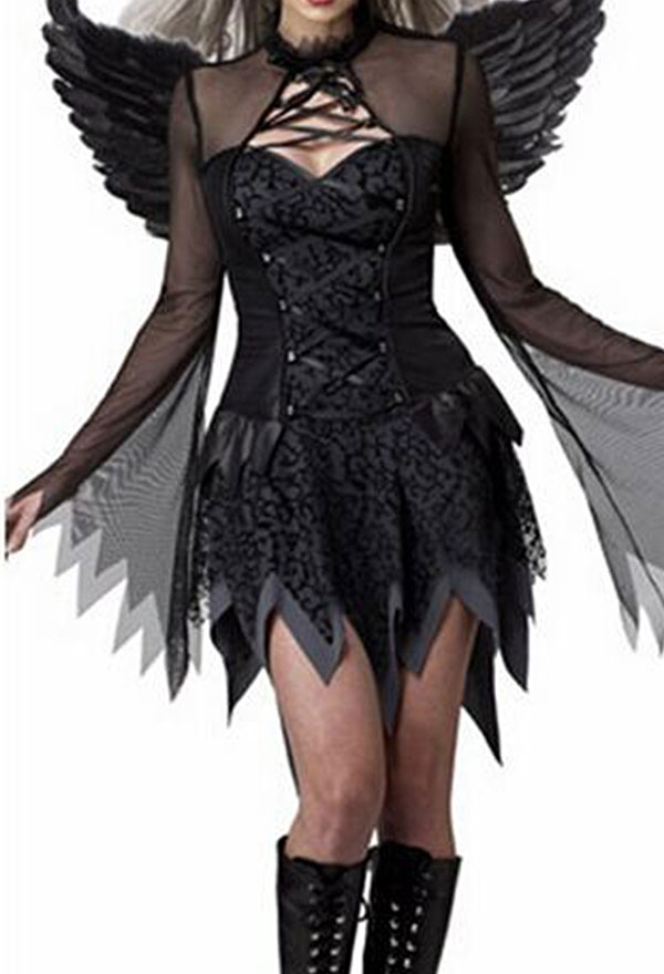 Meowcos Gothic Angel Style Dress Halloween Party Dress with Matching Headpiece and Wings
