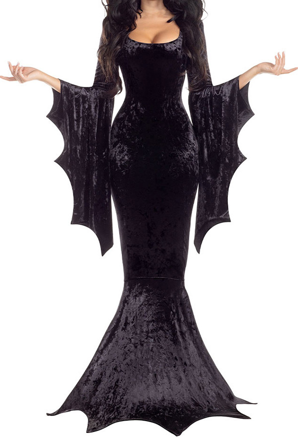 Gothic Black Long Dress Bat Witch Vampire Party Ball Gown Dress Gothic Black Long Dress Bat Witch Vampire Party Ball Gown Dress