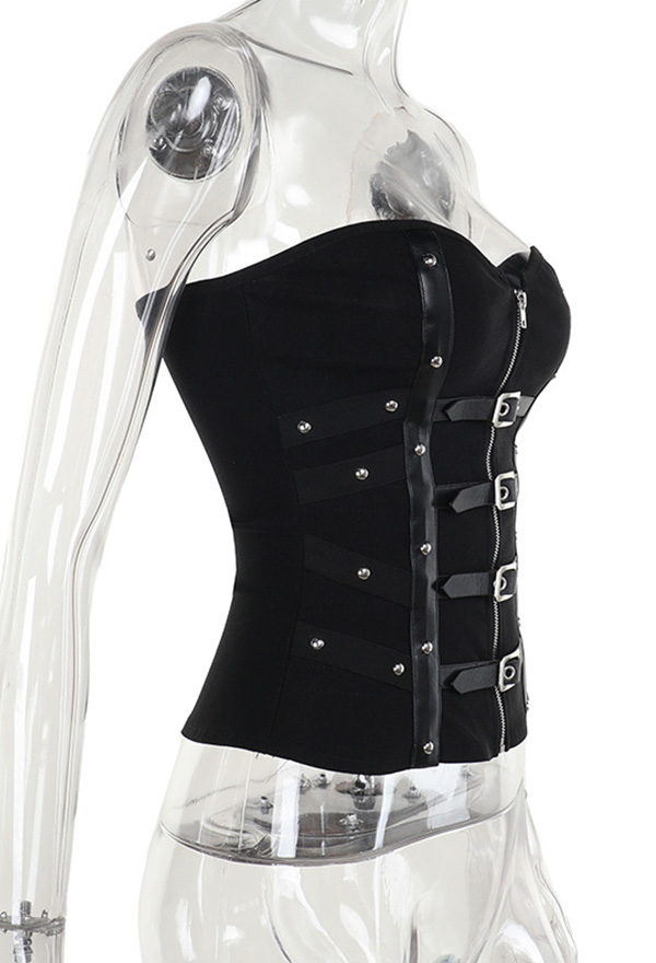 Gothic Black Corset Vest Punk Boned Zipper Leather Buckle Tank Top Gothic Black Corset Vest Punk Boned Zipper Leather Buckle Tank Top