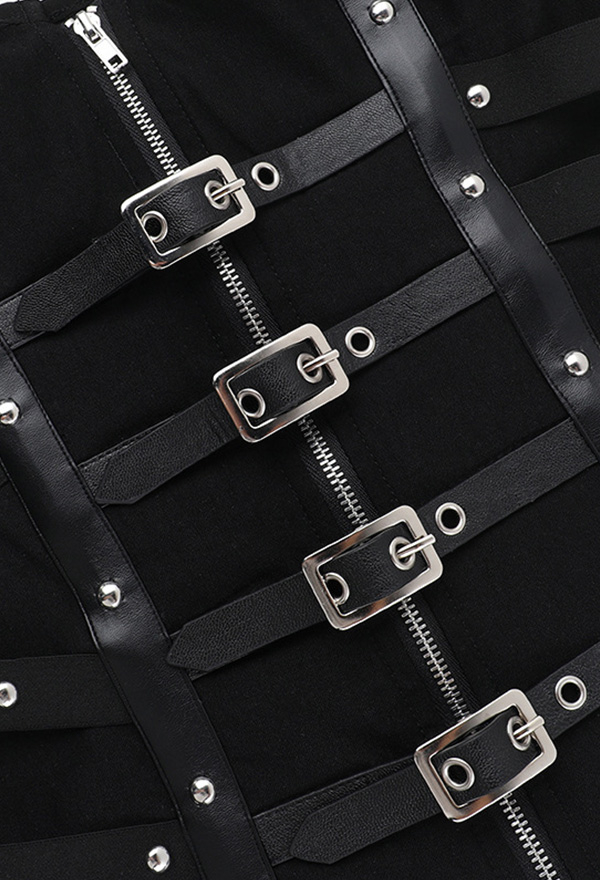 Gothic Black Corset Vest Punk Boned Zipper Leather Buckle Tank Top Gothic Black Corset Vest Punk Boned Zipper Leather Buckle Tank Top