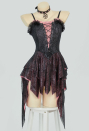 Midnight Rose Gothic Black Pink Spider Web Dress See Through Ruffle Dress with Choker