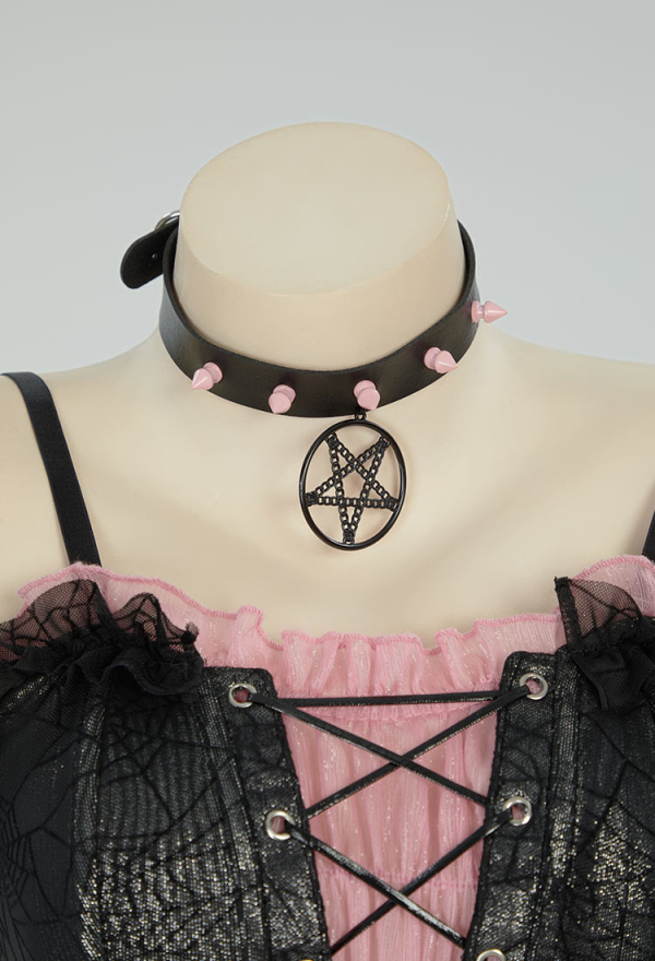 Midnight Rose Gothic Black Pink Spider Web Dress See Through Ruffle Dress with Choker Midnight Rose Gothic Black Pink Spider Web Dress See Through Ruffle Dress with Choker