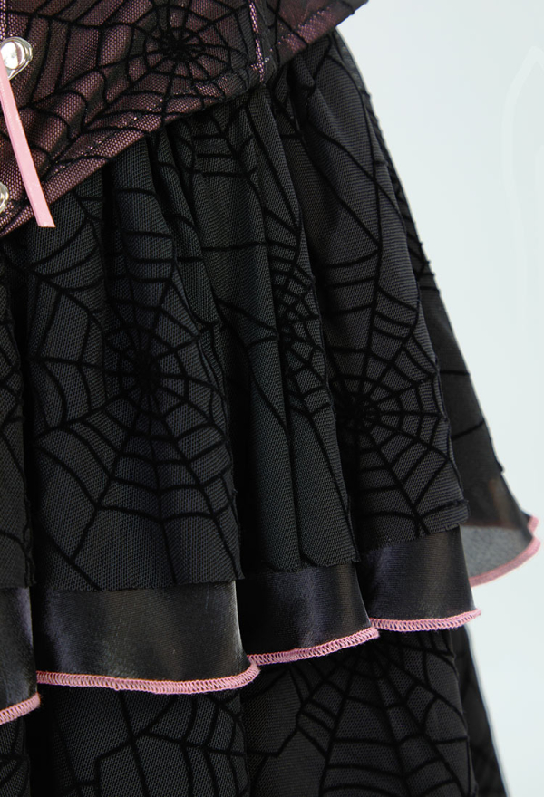 Midnight Rose Gothic Black Pink Dress Spider Web Corset Ruffle Dress with Choker Midnight Rose Gothic Black Pink Dress Spider Web Corset Ruffle Dress with Choker