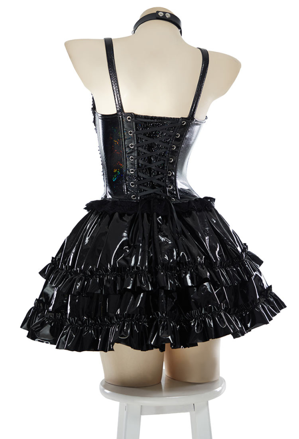 Miss Misa Gothic Black Camisole Dress Colorful Glitter Zipper Dress A-Line Dress with Choker and Sleeves