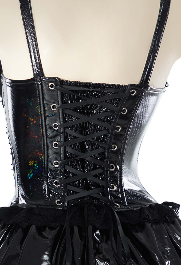 Miss Misa Gothic Black Camisole Dress Colorful Glitter Zipper Dress A-Line Dress with Choker and Sleeves