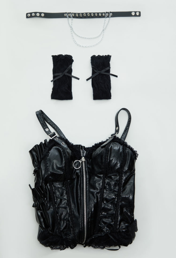 Miss Misa Gothic Black Camisole Dress Colorful Glitter Zipper Dress A-Line Dress with Choker and Sleeves