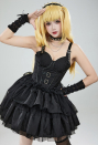 Miss Misa Gothic Black Lolita Dress Vintage Multi-Layered Straps Dress with Gloves Cosplay Costume