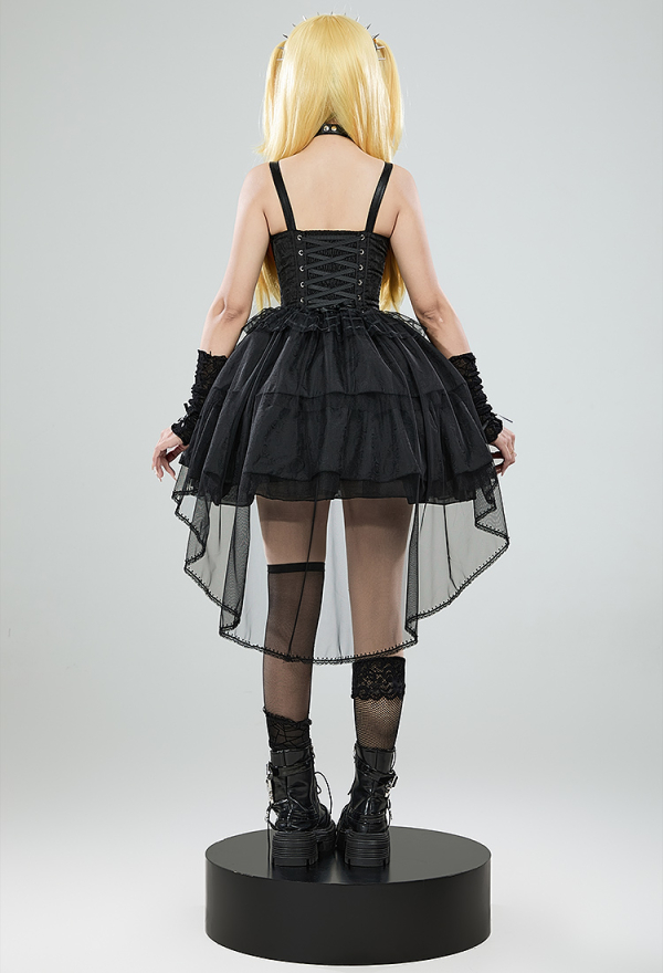 Miss Misa Gothic Black Lolita Dress Vintage Multi-Layered Straps Dress with Gloves Cosplay Costume