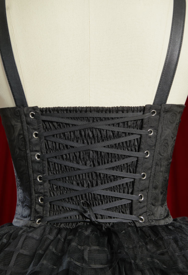 Miss Misa Gothic Black Lolita Dress Vintage Multi-Layered Straps Dress with Gloves Cosplay Costume