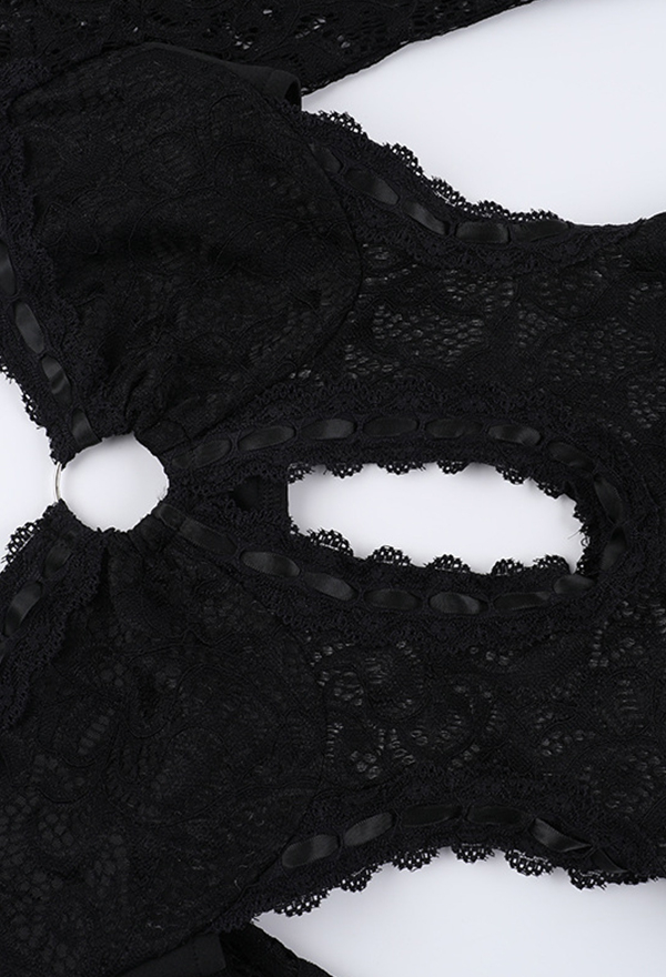 Gothic Black Low Cutout Backless Bodysuit Lace Slim One-Piece Bodysuit Shorts Gothic Black Low Cutout Backless Bodysuit Lace Slim One-Piece Bodysuit Shorts