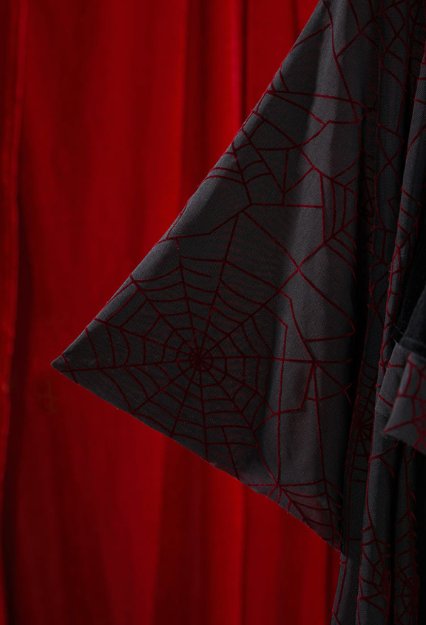Blood Moon Silhouette Halloween Gothic Black Red Vampire Corset Skirt Set Spiderweb Pattern Cami Corset and Skirt with Cover-up
