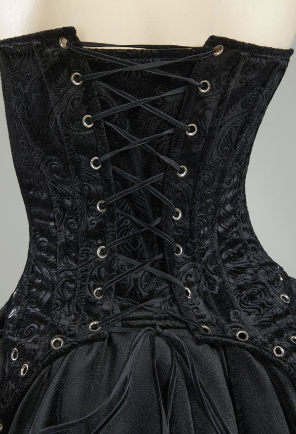 Miss Misa Gothic Black Corset Skirt Set Lace-up Halter Corset and Layered Skirt with Gloves