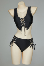Gothic Black Cross Strap Two-Piece Swimsuit Bikini Set Top and Bottoms Bathing Suit