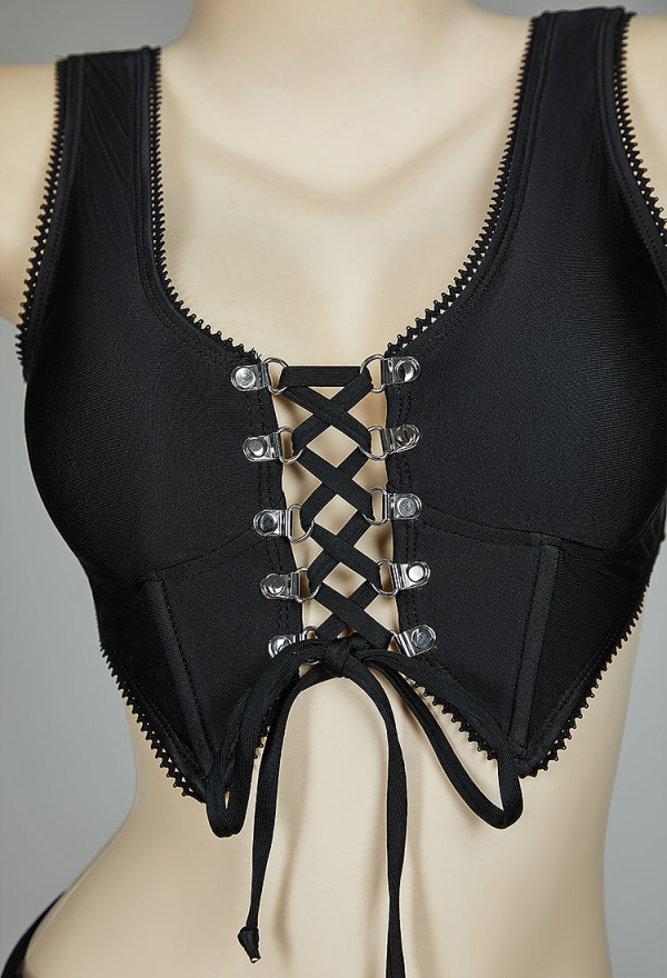 Gothic Black Cross Strap Two-Piece Swimsuit Bikini Set Top and Bottoms Bathing Suit Gothic Black Cross Strap Two-Piece Swimsuit Bikini Set Top and Bottoms Bathing Suit