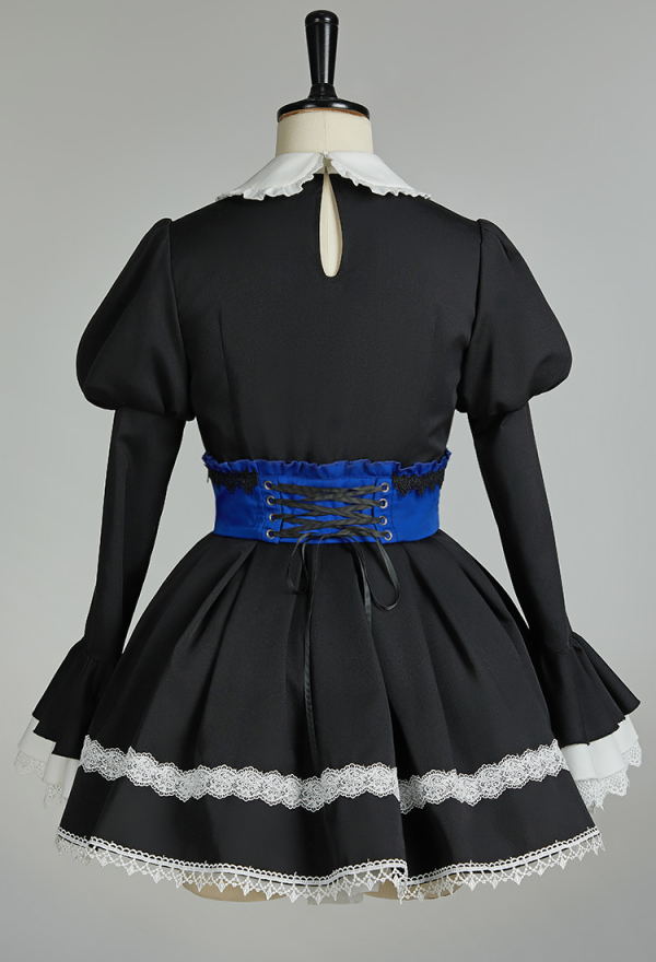 Fallen Angels Gothic Black Lolita Dress Dark Vintage Court Style Lace Long Sleeve Dress with Tie and Socks