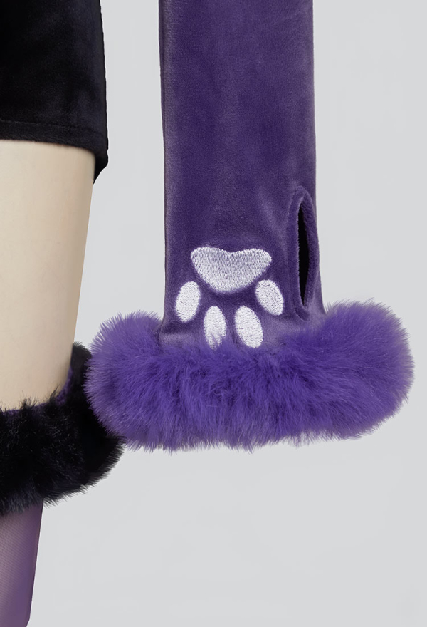 Fallen Angels Gothic Purple Black Colorblock Bodysuit Plush Contrasting Symmetry Skull Pattern Bodysuit with Tail and Belt Fallen Angels Gothic Purple Black Colorblock Bodysuit Plush Contrasting Symmetry Skull Pattern Bodysuit with Tail and Belt